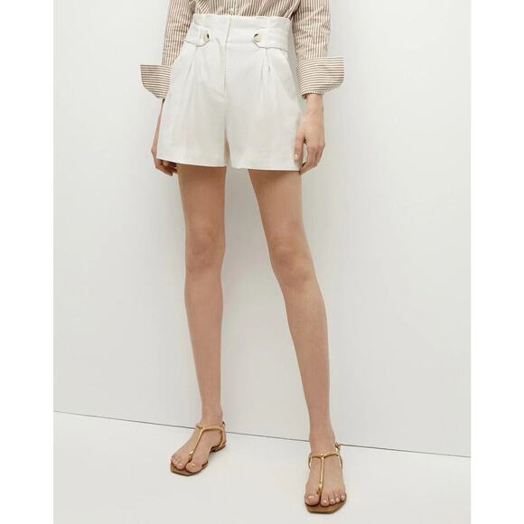 NWT VERONICA BEARD Shorts GWEN Ivory White LINEN High Rise paperbag 4 - Picture 1 of 3